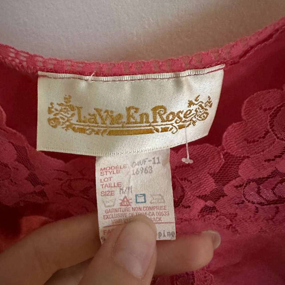 La Vie En Rose Vintage Pink Lace Silk Night Gown Slip Dress